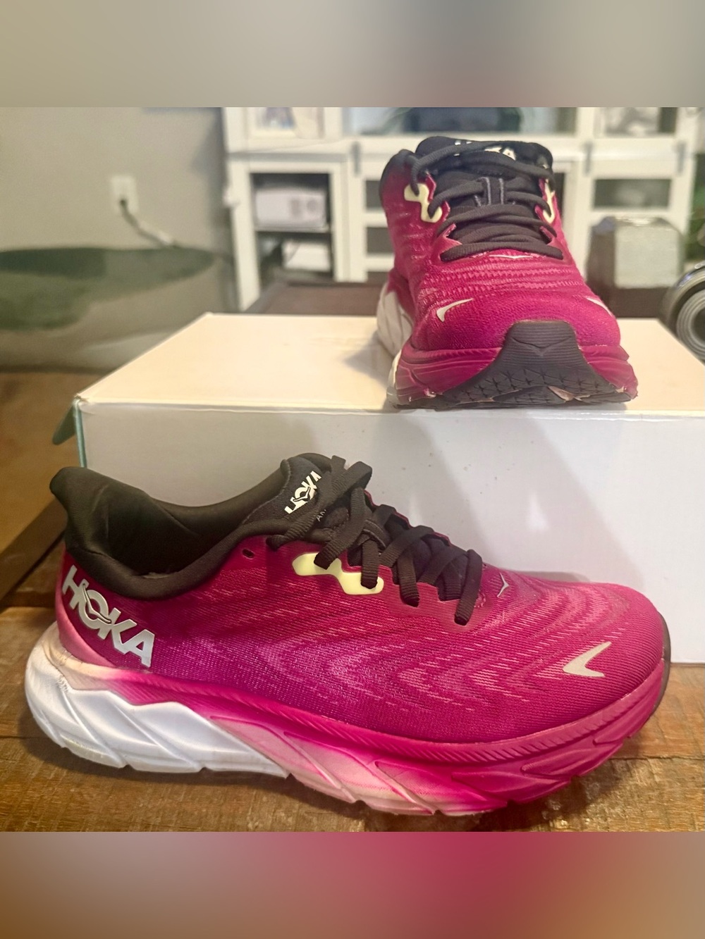 Hoka Pink and Black Gradient Running Shoes